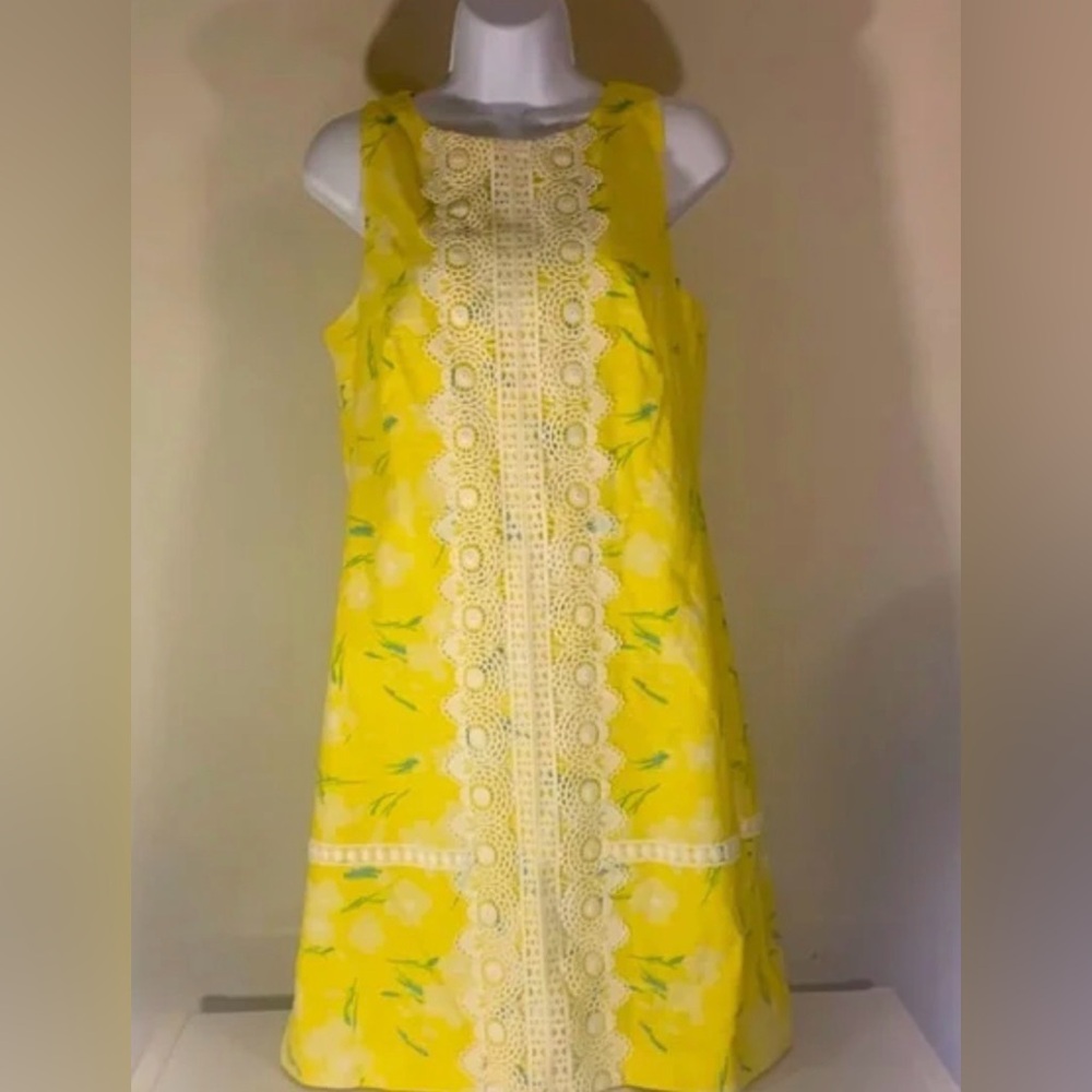 Eliza J Yellow Floral Dress with Cream Lace